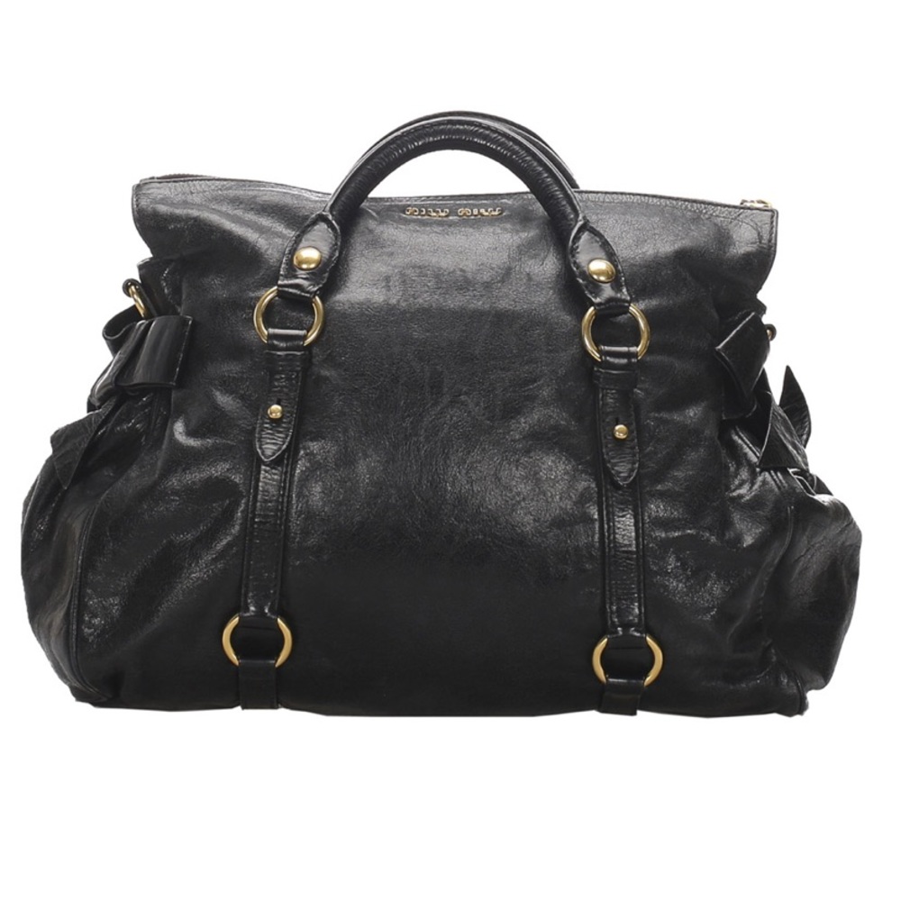 Miu Miu Black Vitello Lux Leather Bow